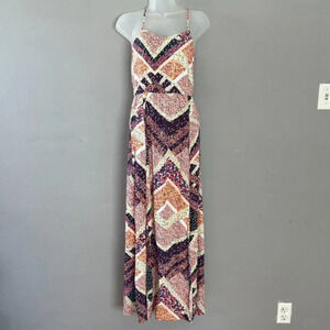 H‎ & M Handkerchief Maxi Dress Sleeveless Size 4 Side Slit Patchwork Print Boho
